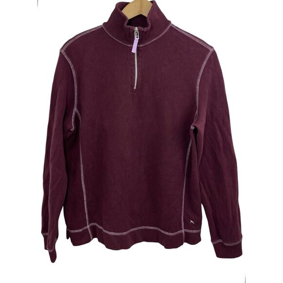 Eddie Bauer Men’s Pullover 1/4 Zip Mock Neck Burgundy Medium Cotton Sweatshirt - Picture 1 of 12